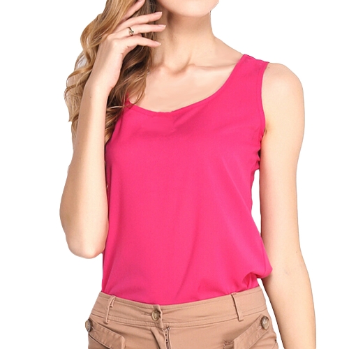 

New Fashion Women Tank Top Chiffon Candy Color Crew Neck Sleeveless Casual Vest Blouse Tops