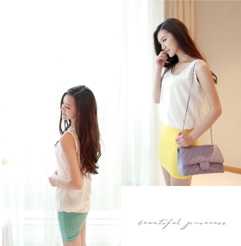 

New Fashion Women Tank Top Chiffon Candy Color Crew Neck Sleeveless Casual Vest Blouse Tops