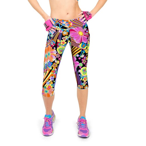 

Fashion Women Lady Cropped Trousers Vintage Print Elastic Waist Gym Wear Yoga Capri Pants