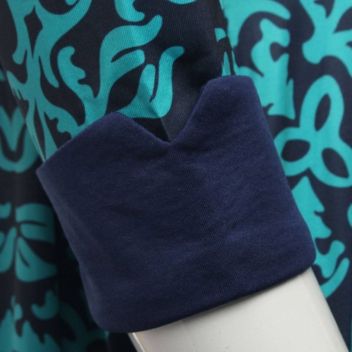 

New Fashion Women Dress Geometric Print Round Neck Half Sleeve Elegant Lady Dress Blue