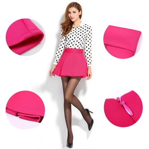 

New Fashion Women Pleated Skirt High Waist Flared A-Line Skater Mini Dress Rose