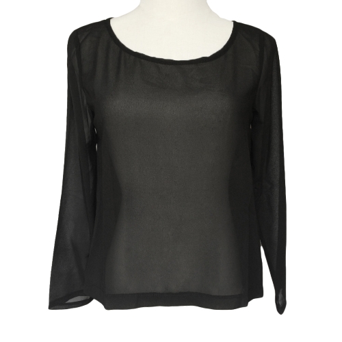 

Fashion Women Chiffon Blouse Split Back Crew Neck Long Sleeve Backless Loose T-Shirt Top Black/Orange
