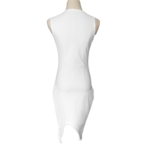 

New Fashion Women Dress Solid Design Asymmetric Hem Crew Neck Sleeveless Sexy One-piece