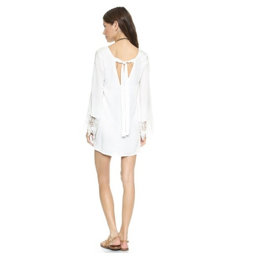 

Fashion Women Dress Crochet Lace Patchwork Deep V Back Self-tie Strap Reverse Dress Black/White