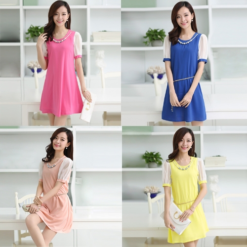 

Korean Fashion Women Lady Dress Candy Color Contrast Short Sleeve Lining Mini Dress