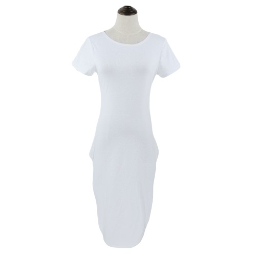 

Sexy Women Midi Dress Round Neckline Short Sleeve Side Split Irregular Hem Party Dress Clubwear Black/White/Green
