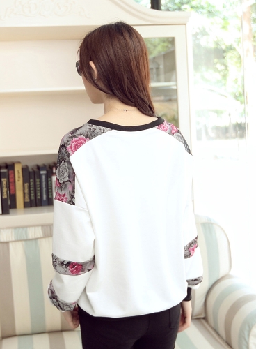 

New Fashion Wemen T-shirt Birds Tree Print O-Neck Long Sleeve Loose Fit Casual Tops White