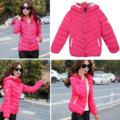 

New Winter Women Parka Padded Zipper Hooded Pockets Outerwear Warm Slim Thick Coat