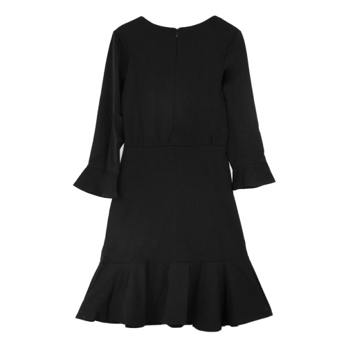 

Fashion Women Flare Dress Round Neck 3/4 Sleeve Back Zipper Solid Color Mini Dress Red/Black/Grey