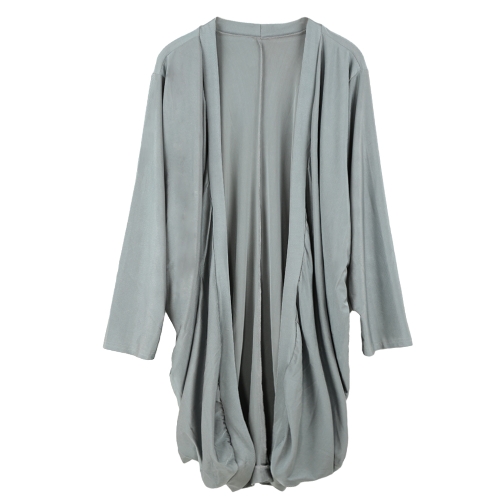 

Europe Women Outerwear Open Front Ruffled Irregular Hem Batwing Long Sleeve Thin Casual Loose Cardigan Coat