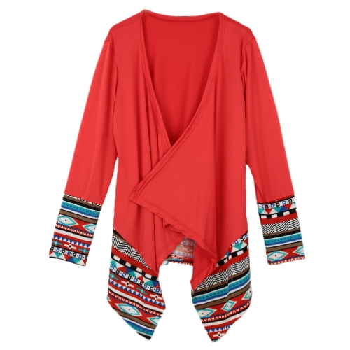

Europe Women Outerwear Open Front Geometric Print Irregular Hem Long Sleeve Thin Casual Loose Cardigan Cape Coat
