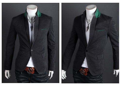 

Стильные мужчины удовлетворить сексуальные Slim Fit одна кнопка повседневные бизнес пиджак пальто Куртка серый