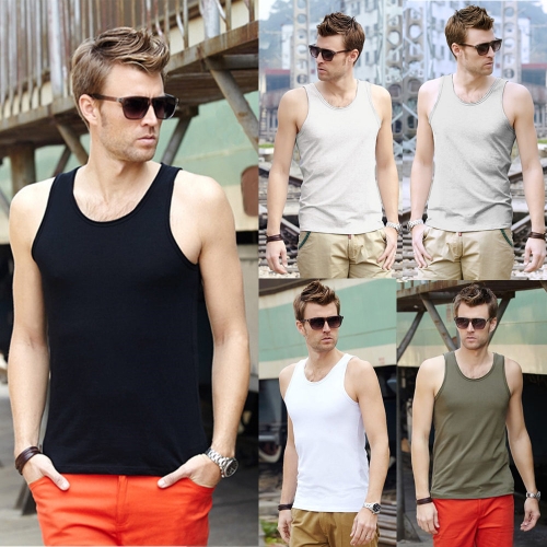 

Fashion Men Tank Tops Round Neck Sleeveless Sports Causal Vests Light Grey
