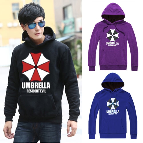 

Fashion Men Hoodies Umbrella Letter Print Long Sleeves Pocket Hooded Pullover Sweatshirt Purple