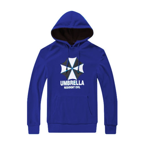 Fashion Men Hoodies Umbrella Letter Print Long Sleeves Pocket Hooded Pullover Sweatshirt Royal Blue