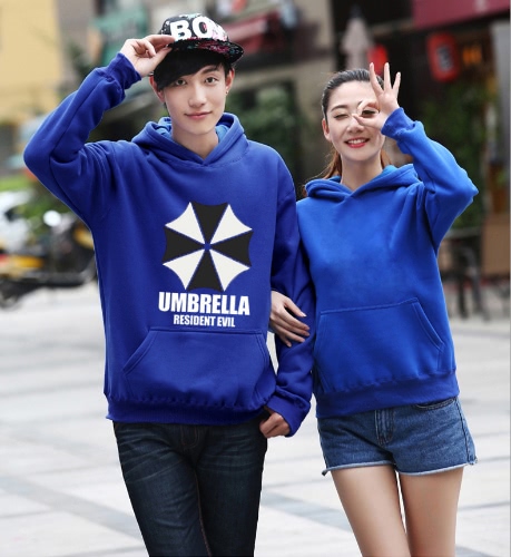 

Fashion Men Hoodies Umbrella Letter Print Long Sleeves Pocket Hooded Pullover Sweatshirt Royal Blue