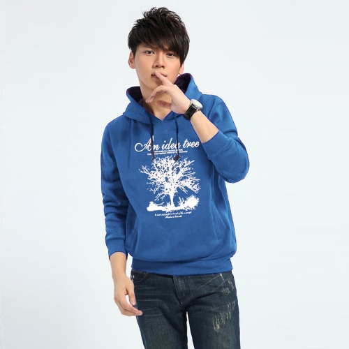 New Fashion Men Hoodies Tree Letter Print Long Sleeve Sport Casual Pullover Tops Blue