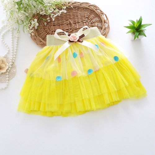 

Fashion Girls Tiered Tulle Skirt Elastic Waist Decorative Bow Embroidery Dot Pattern Children Kids Tutu Pettiskirt Pink/Purple/Yellow