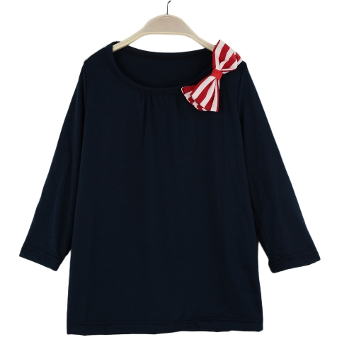 

New Fashion Kids Girls Clothing Set Bowknot Pullover Tops Striped Pants Pink/Dark Blue