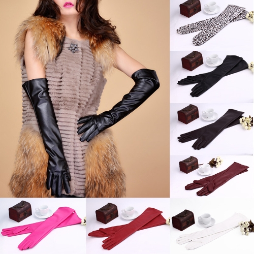 

Fashion Elegant Women Gloves Soft PU Leather Arm Long Gloves Evening Party Gloves Leopard