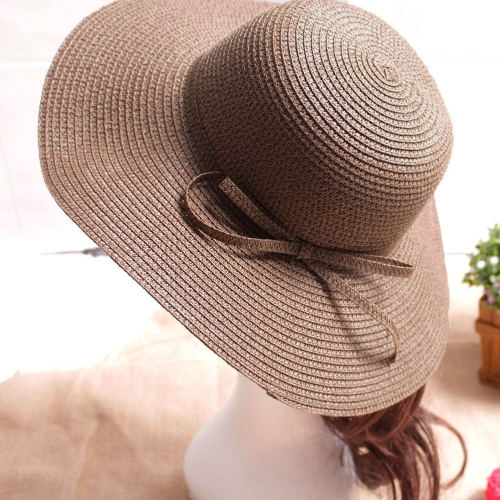 

New Summer Women Straw Hat Flat Wide Brim Bow Decoration Foldable Sun Beach Hat Headwear