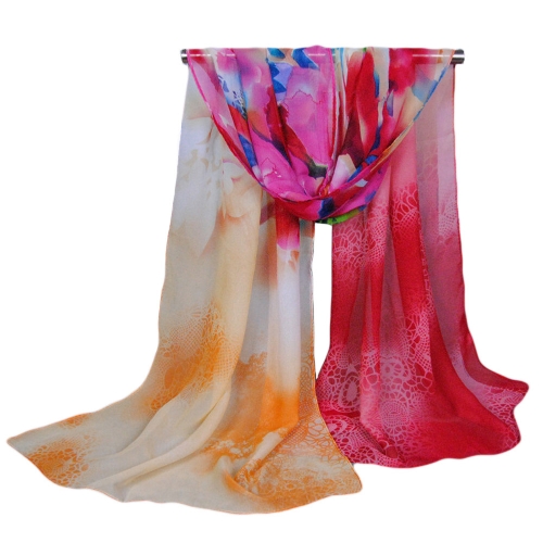 Moda mulheres lenço Chiffon Floral impressão longo xale Wrap Pashmina