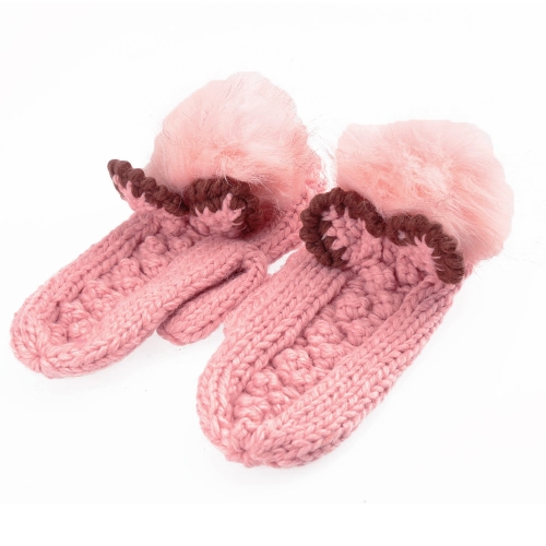 

New Fashion Winter Women Knitted Mittens Contrast Color Faux Fur Cat Ears Warm Gloves