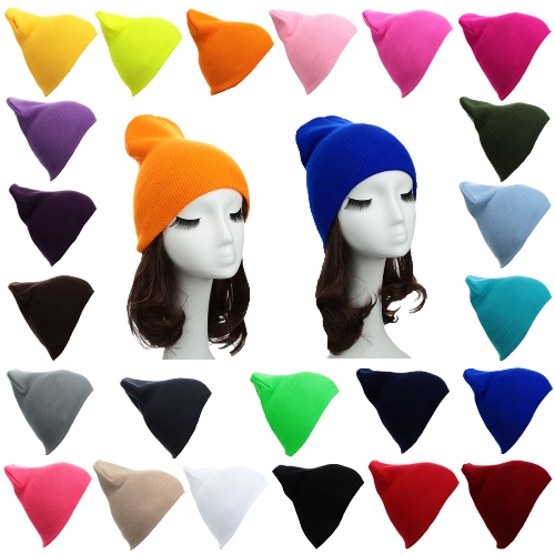 

New Unisex Women Men Beanie Hat Solid Color Warm Hip-Hop Knitted Cap