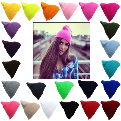 

New Unisex Women Men Beanie Hat Solid Color Warm Hip-Hop Knitted Cap
