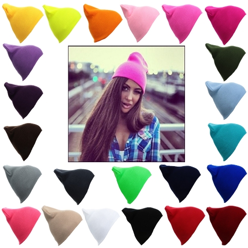 Nuove donne Unisex uomini Beanie cappello tinta unita caldo hip-hop Cool berretto a maglia Berretti