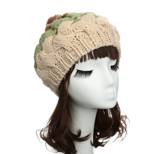 Fashion Women Cute Knitted Hat Crochet Faux Rabbit Fur Ball Beret Beanie Knit Ear Protectors Hats Girl Warm Cap