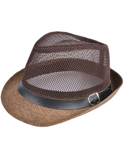 Moda unisex sombrero de sol sombrero de paja sólido hueco hacia fuera correa de metal Sunbonnet verano Trilby Fedora playa Panamá sombrero