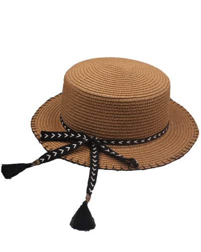 Women Summer Sun Straw Hat Removable Bow Tassel Adjustable Flat Summer Panama Beach Holiday Cap