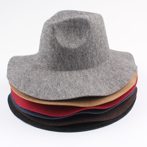 

Vintage Unisex Women Men Wool Felt Hat Wide Brim Складная солнечная пляжная крышка Sombreros Fedora Trilby Hat