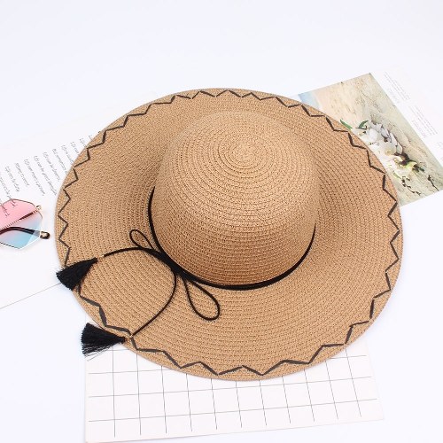 

Новая мода Складная широкая бримская соломенная шляпа Tassel Bowknot Decor Outdoor Beach Shade Sun Hats