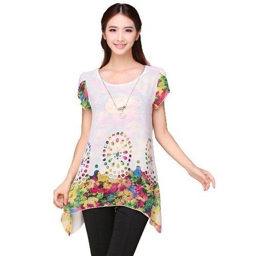 

New Fashion Women Chiffon Blouse Floral Print Hollow Out Overlay Petal Sleeves Tops Black