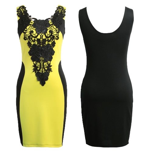 

New Fashion Women Dress Floral Lace Contrast Sleeveless Bodycon Mini Casual Bandage Backless One-Piece