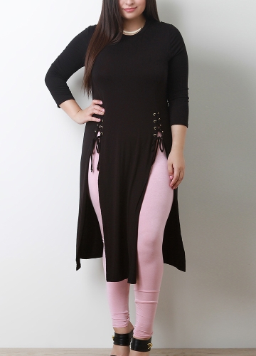 

Женщины Плюс Размер Longline Tee Lace Up Side Slit