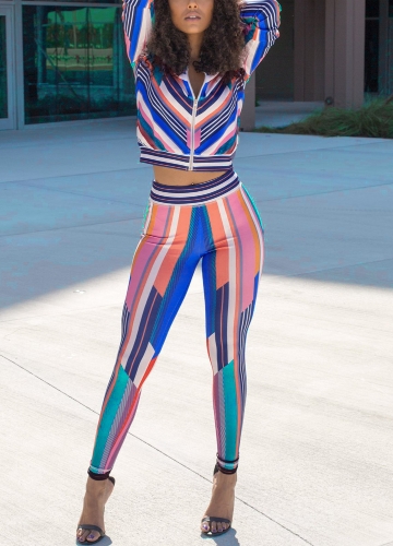 

Women Stripe Tracksuit Set Zip Jacket & Pants Contrast Sweat Suits Two Piece