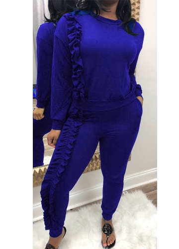 

Ruffle Top Long Pants Casual Women Two-Piece Set Tracksuit