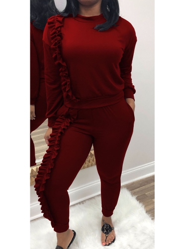 

Ruffle Top Long Pants Casual Women Two-Piece Set Tracksuit