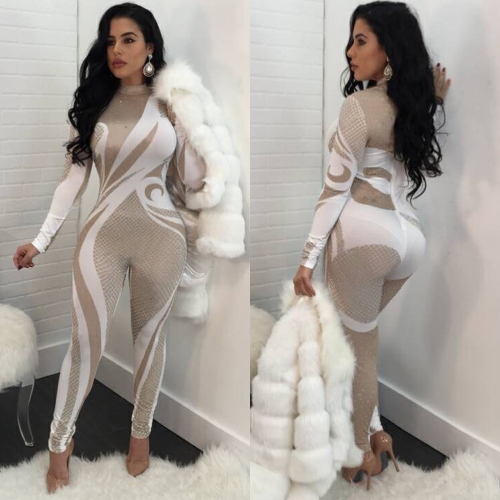 

Sexy Women Jumpsuit Turtleneck Bodysuit Slim Printed Rompers Long sleeve Playsuit Female Bodycon Overalls