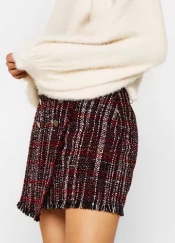 

Women Plaid Mini Skirt Retro Button A-Line Skirt