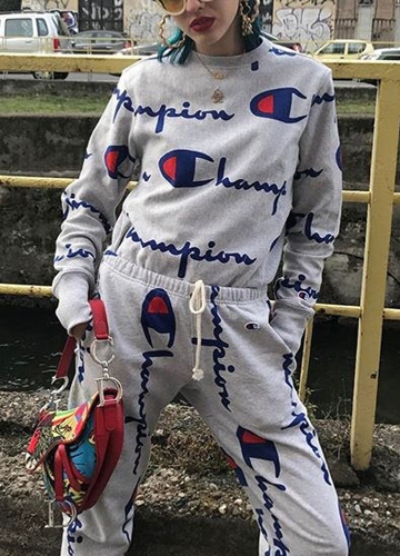 

Print Long Pants Long Sleeve Hoodies Casual Sportswear Two-Piece Set