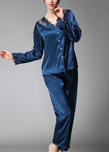 

Faux Silk Mesh Women Pajamas Suit