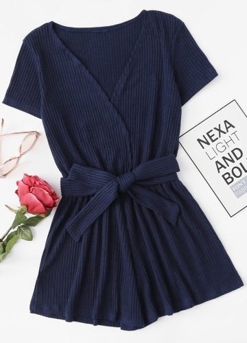 

Женщины вязать комбинезон Wrap Rompers Belted V-Neck Beach Playsuit