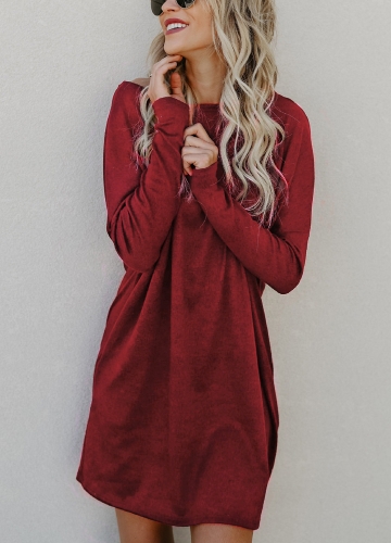 

Women Loose Knit Sweater Dress Long Sleeves Pockets Party Mini Straight Dress