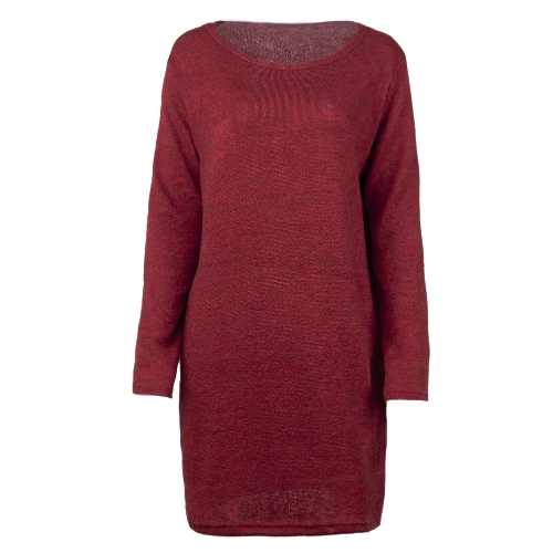 

Women Loose Knit Sweater Dress Long Sleeves Pockets Party Mini Straight Dress
