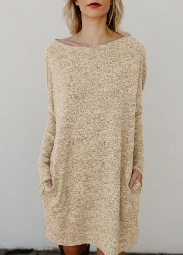 

Women Loose Knit Sweater Dress Long Sleeves Pockets Party Mini Straight Dress