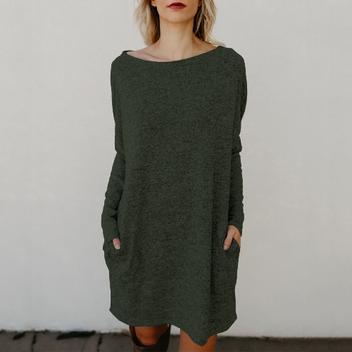 

Женщины Loose Knit Sweater Dress Long Sleeves Pockets Party Mini Straight Dress
